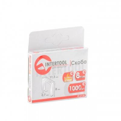 Будкрам купити Скоба каленая 8 мм, уп. 1000 шт., ширина 11,3 мм, сечение 0,70 мм INTERTOOL RT-0128 Скоба каленая 8 мм, уп. 1000 шт., ширина 11,3 мм, сечение 0,70 мм INTERTOOL RT-0128 2