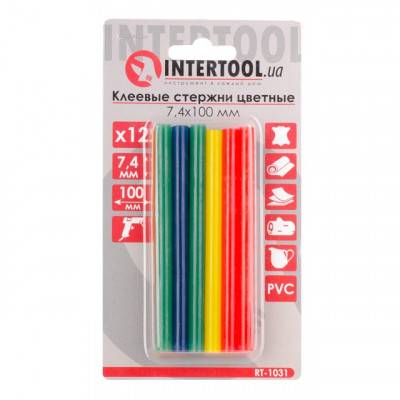 Будкрам купить Комплект цветных клеевых стержней 7.4мм*100мм, 12шт INTERTOOL RT-1031
