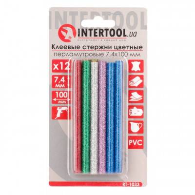 Будкрам купити Комплект цветных перламутровых клеевых стержней 7.4мм*100мм, 12шт INTERTOOL RT-1033