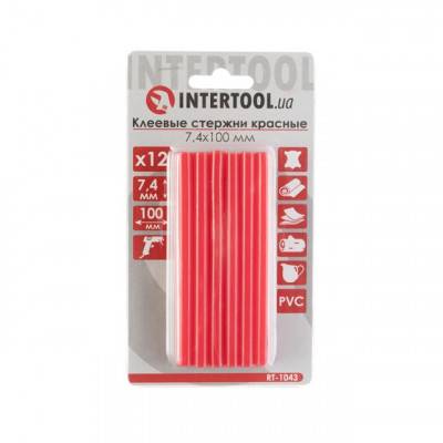 Будкрам купити Комплект красных клеевых стержней 7.4мм*100мм, 12шт. INTERTOOL RT-1043