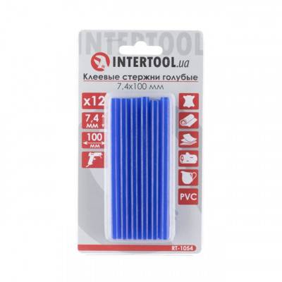 Будкрам купити Комплект голубых клеевых стержней 7.4мм*100мм, 12шт. INTERTOOL RT-1054