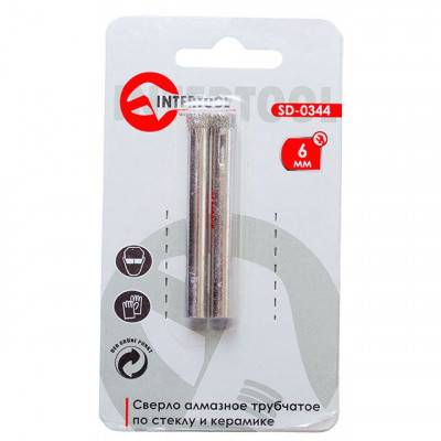 Будкрам купить Сверло алмазное трубчатое по стеклу и керамике 6 мм INTERTOOL SD-0344