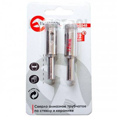 Будкрам купити Сверло алмазное трубчатое по стеклу и керамике 12 мм INTERTOOL SD-0348