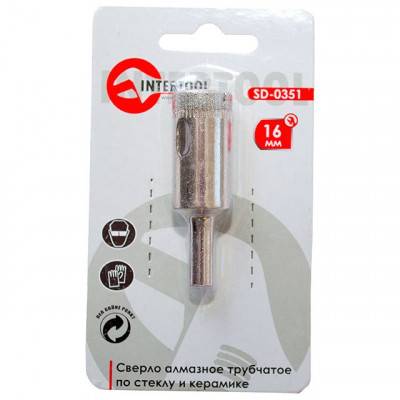 Будкрам купити Сверло алмазное трубчатое по стеклу и керамике 16 мм INTERTOOL SD-0351