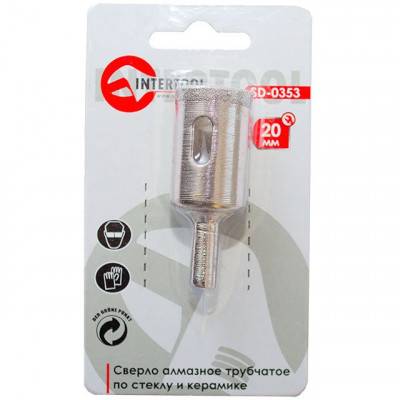 Будкрам купити Сверло алмазное трубчатое по стеклу и керамике 20 мм INTERTOOL SD-0353