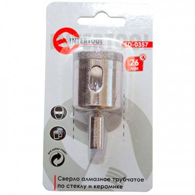 Будкрам купити Сверло алмазное трубчатое по стеклу и керамике 26 мм INTERTOOL SD-0357