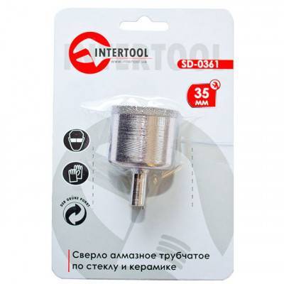 Будкрам купити Сверло алмазное трубчатое по стеклу и керамике 35 мм INTERTOOL SD-0361