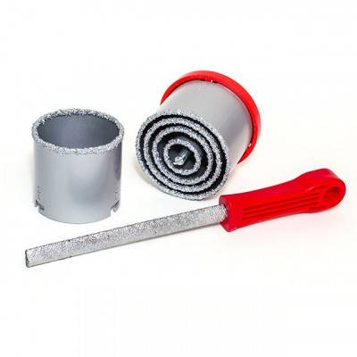 Будкрам купити Набор корончатых сверл для плитки 5 ед. 33-83 мм, вольфрамовое напыление + напильник и чемодан INTERTOOL SD-0428 Набор корончатых сверл для плитки 5 ед. 33-83 мм, вольфрамовое напыление + напильник и чемодан INTERTOOL SD-0428 3