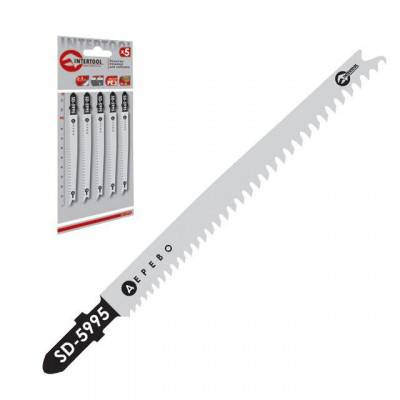 Будкрам купити Полотно пильное для лобзика рабочая длина 90 мм, расстояние между зубьями 4 мм для работы по дереву INTERTOOL SD-5995