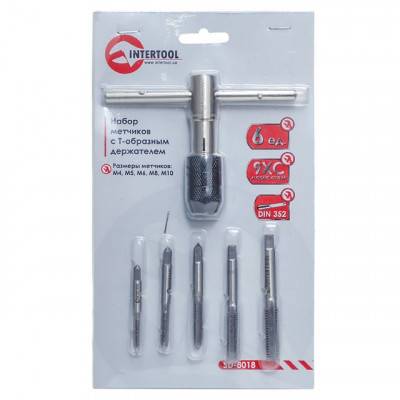 Будкрам купити Набор метчиков с Т-образным держателем 6 ед (M4, M5, M6, M8, M10) INTERTOOL SD-8018