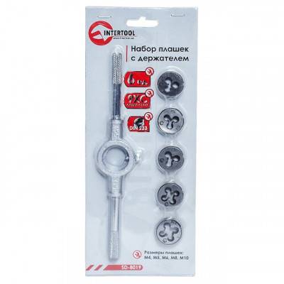 Будкрам купити Набор плашек с держателем 6 ед (M4, M5, M6, M8, M10) INTERTOOL SD-8019