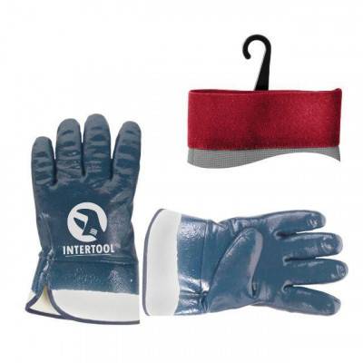 Будкрам купить Перчатка маслостойкая (синяя) на основе трикотажа покрытая нитрилом с твердым манжетом 10.5" (ящик 120 пар) INTERTOOL SP-0001W
