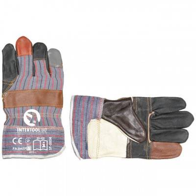 Будкрам купить Перчатка комбинированная из кожи и ткани 10.5"(ящик 120 пар) INTERTOOL SP-0004W