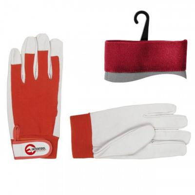 Будкрам купить Перчатка кожаная комбинированная из высококачественной кожи и ткани 10" эластичный манжет на липучке INTERTOOL SP-0012