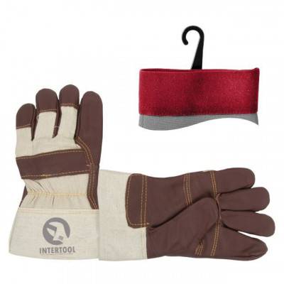 Будкрам купить Перчатка кожаная комбинированная из высококачественной кожи и ткани с подкладкой 10" эластичный манжет на липучке INTERTOOL SP-0013