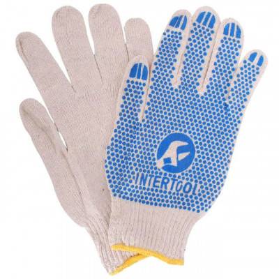 Будкрам купить Перчатка хлопчатобумажная трикотажная с резиновым вкраплением с одной стороны (ПВХ синяя) INTERTOOL SP-0134