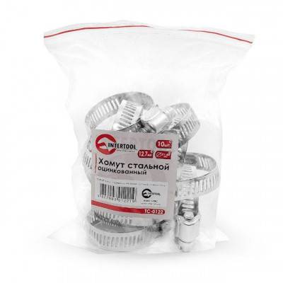 Будкрам купить Хомут стальной оцинкованный 12,7 мм D 21-44 мм (упаковка 10 шт) INTERTOOL TC-0122 Хомут стальной оцинкованный 12,7 мм D 21-44 мм (упаковка 10 шт) INTERTOOL TC-0122 3