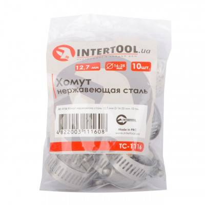 Будкрам купити Хомут нержавеющая сталь 12,7 мм D 16-25 мм INTERTOOL TC-1116 Хомут нержавеющая сталь 12,7 мм D 16-25 мм INTERTOOL TC-1116 2
