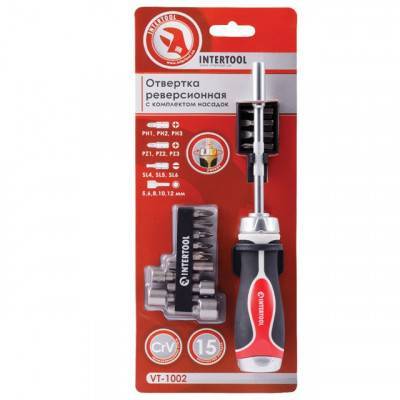 Будкрам купить Отвертка реверсивная с комплектом насадок 14 ед. INTERTOOL VT-1002