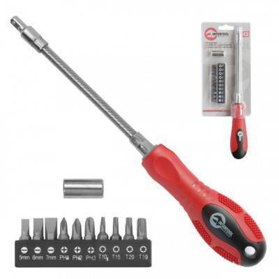 Будкрам купить Отвертка с гибким удлинителем и комплектом насадок 12 ед. INTERTOOL VT-1012