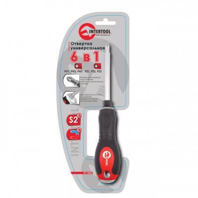 Будкрам купить Отвертка крестовая 6 в 1 PH1, PH2, PH3, PZ1, PZ2, PZ3 INTERTOOL VT-1022