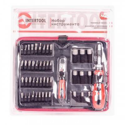 Будкрам купить Отвертка реверсивная с комплектом насадок и трещоткой, чехол ткань 48 ед INTERTOOL VT-1048 Отвертка реверсивная с комплектом насадок и трещоткой, чехол ткань 48 ед INTERTOOL VT-1048 2