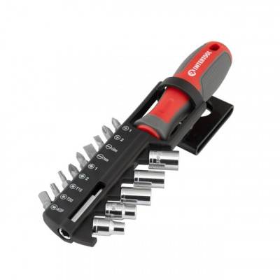 Будкрам купить Отвертка с магнитным держателем для насадок 1/4" 100 мм, с комплектом насадок 15 ед INTERTOOL VT-3343