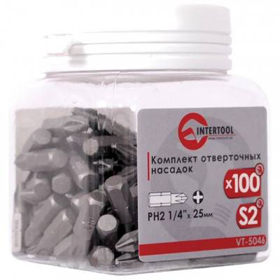 Будкрам купити Комплект отверточных насадок PH2 1/4"x 25 мм уп. 100 шт. INTERTOOL VT-5046
