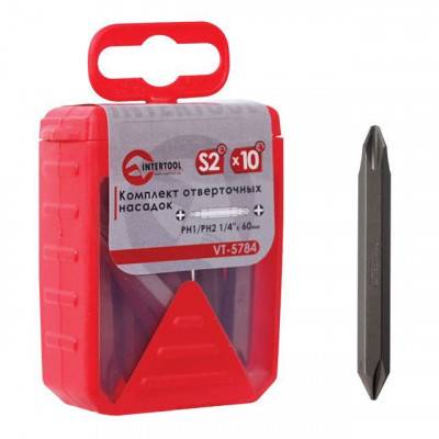 Будкрам купити Комплект отверточных насадок PH1/PH2 1/4"x 60 мм - 10 шт. INTERTOOL VT-5784