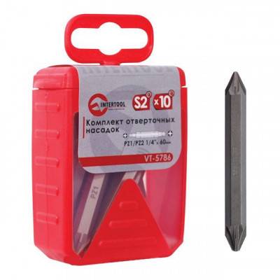 Будкрам купити Комплект отверточных насадок PZ1/PZ2 1/4"x 60 мм - 10 шт. INTERTOOL VT-5786