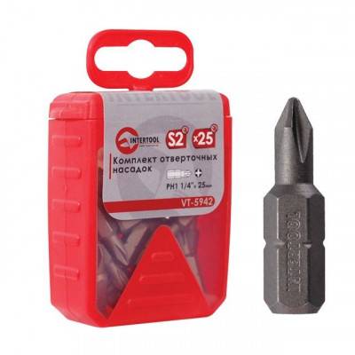 Будкрам купити  Комплект отверточных насадок PH1 1/4"x 25 мм - 25 шт. INTERTOOL VT-5942