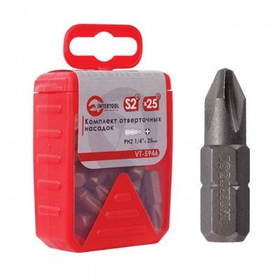 Будкрам купити Комплект отверточных насадок PH2 1/4"x 25 мм - 25 шт. INTERTOOL VT-5946