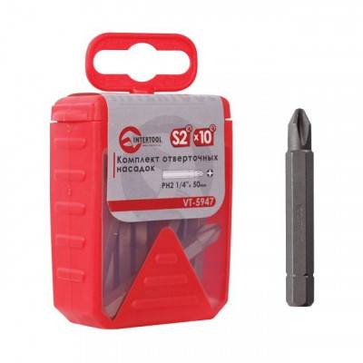 Будкрам купити Комплект отверточных насадок PH2 1/4"x 50 мм - 10 шт. INTERTOOL VT-5947