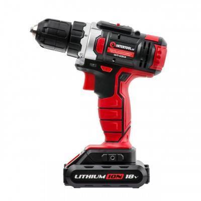 Будкрам купить Дрель-шуруповерт аккумуляторная Li-Ion 18В, 25Nm, 2 скорости: 0-400/0-1500 об/мин, 1 аккум 1.3Ач, быстрая зарядка 1 ч., картон. INTERTOOL WT-0313