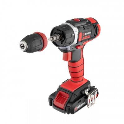 Будкрам купить Дрель-шуруповерт аккумуляторная Li-Ion 18 В, 25 Nm, 0-400/0-1500 об/мин, 2x2.0 Ач, быстрая зарядка 1 ч, съемный патрон INTERTOOL WT-0317