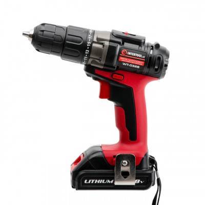 Будкрам купить Дрель-шуруповерт аккумуляторная, Li-Ion 18В, 35Nm,1.5 Ач, 2 скорости, 0-400/0-1500об/мин, 2 аккумулятора, 1 час. зарядка INTERTOOL WT-0328