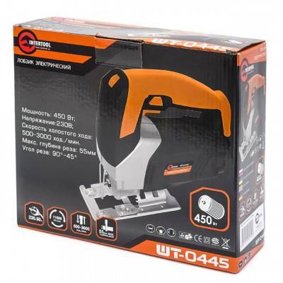 Будкрам купити Электролобзик, 450 Вт, 500-3000ход/мин, угол 90-45, глубина распила 55мм INTERTOOL WT-0445 Электролобзик, 450 Вт, 500-3000ход/мин, угол 90-45, глубина распила 55мм INTERTOOL WT-0445 5
