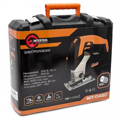 Будкрам купити Электролобзик, 800 Вт, 800-3000 ход/мин, угол 90-45, гл.распила 80 мм, визуализация линии реза INTERTOOL WT-0480 Электролобзик, 800 Вт, 800-3000 ход/мин, угол 90-45, гл.распила 80 мм, визуализация линии реза INTERTOOL WT-0480 10
