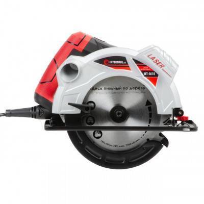 Будкрам купити Пила дисковая 1500Вт, 5800об/мин, угол 90-45, глубина распила 65-43мм, диск 190мм*20мм, 24 зуба, лазер INTERTOOL WT-0618