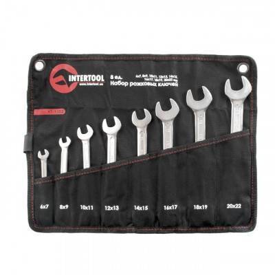 Будкрам купити Набор рожковых ключей 8 шт. 6-22 мм Cr-V, покрытие сатин-хром; PROF DIN3113 INTERTOOL XT-1102