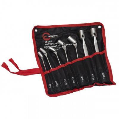 Будкрам купити Набор ключей накидных шарнирных 8-22 мм, 7 ед., Cr-V, покрытие сатин-хром INTERTOOL XT-1401