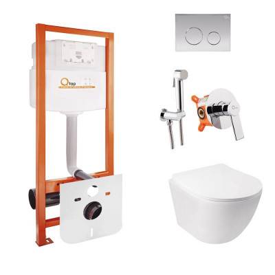 Будкрам купити Комплект Qtap інсталяція NEST QTNESTM425M11CRM + унітаз з сидінням Jay QT07335176W + набір для гігієнічного душу зі змішувачем Form QTFORMCRM001AB