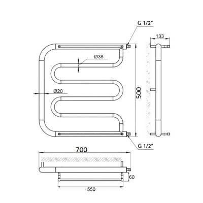 Будкрам купити Полотенцесушитель водяний змійовик D 38/20х1 / 2 " 50х70 з полотенцедержателем Полотенцесушитель водяний змійовик D 38/20х1 / 2 " 50х70 з полотенцедержателем 2