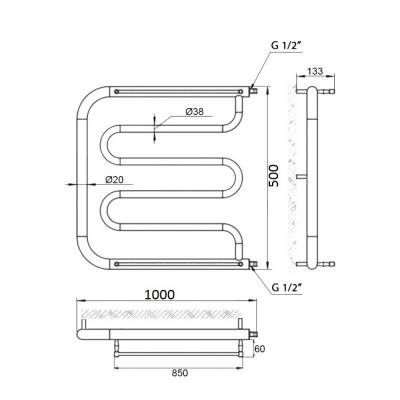 Будкрам купити Полотенцесушитель водяний змійовик D 38/20х1 / 2 " 50х100 з полотенцедержателем Полотенцесушитель водяний змійовик D 38/20х1 / 2 " 50х100 з полотенцедержателем 2