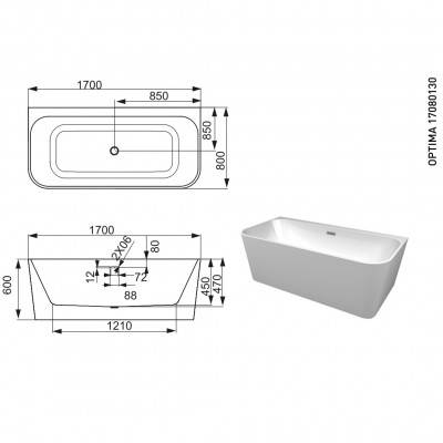 Будкрам купити OPTIMA Ванна окремостояча 1700x800x610 OPTIMA Ванна окремостояча 1700x800x610 2