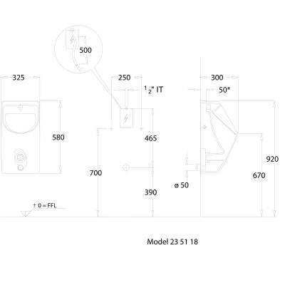Будкрам купити Renova Nr.1 Plan Пісуар, Flushcontrol 1000 N, задній підвід води, горизонтальний випуск, білий Renova Nr.1 Plan Пісуар, Flushcontrol 1000 N, задній підвід води, горизонтальний випуск, білий 2