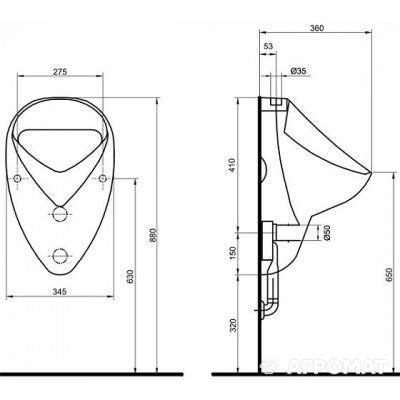 Будкрам купить FELIX Писсуар, верхний подвод воды, горизонтальный/вертикальный выпуск FELIX Писсуар, верхний подвод воды, горизонтальный/вертикальный выпуск 3