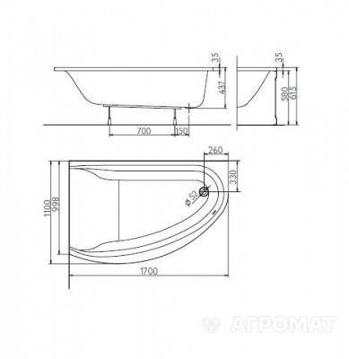Будкрам купити Ванна акрилова асимметрична MIRRA 170х110 см, ліва, у комплектi з нiжками, елементами крiплення та підголовником, біла (3уп) Ванна акрилова асимметрична MIRRA 170х110 см, ліва, у комплектi з нiжками, елементами крiплення та підголовником, біла (3уп) 2