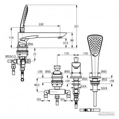 Будкрам купити Balance white Змішувач 3-отв. д/ванни Balance white Змішувач 3-отв. д/ванни 3