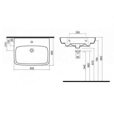 Будкрам купити NOVA PRO Умивальник 60см, прямокутний, з отвором NOVA PRO Умивальник 60см, прямокутний, з отвором 2